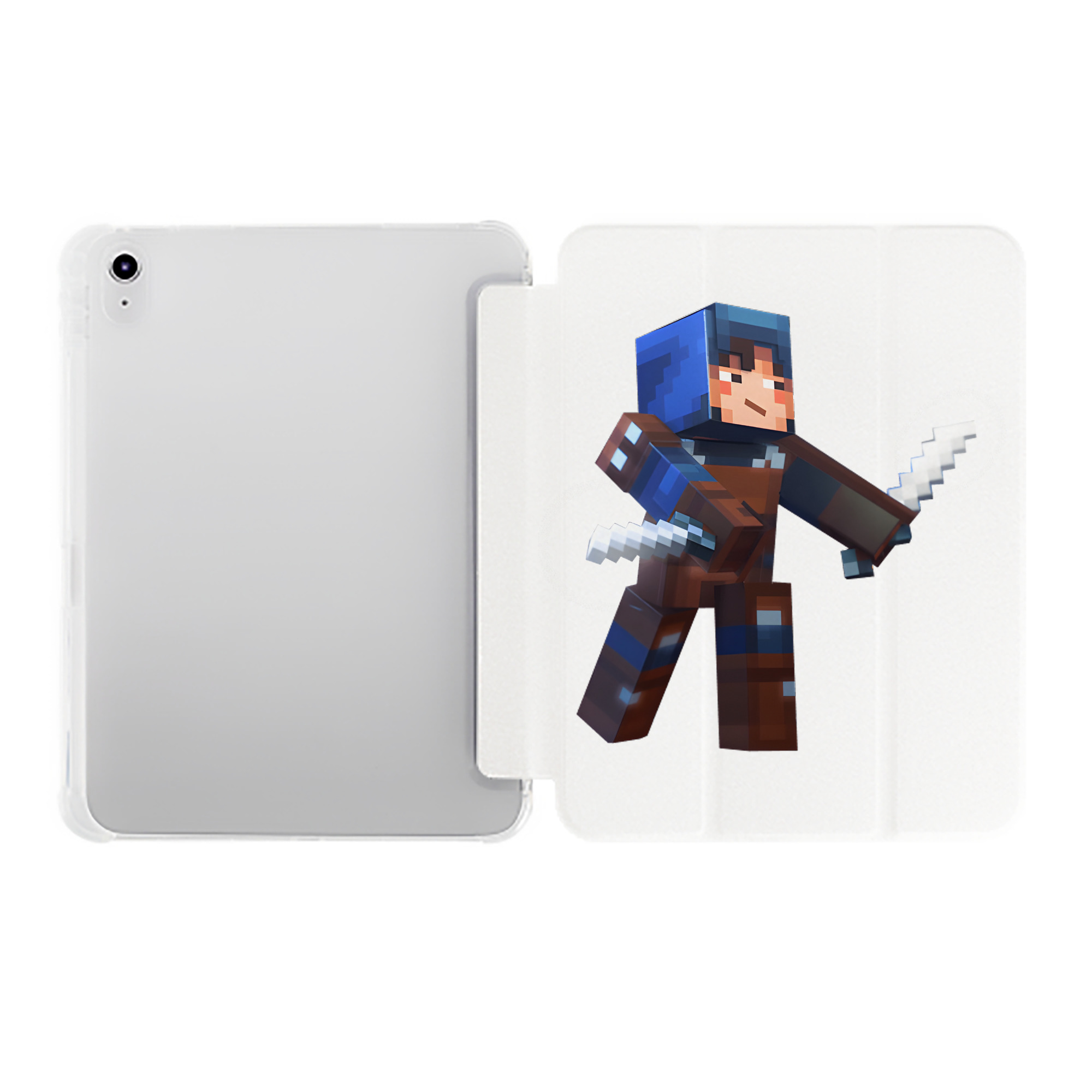 （画像用） マインクラフト ブロックの世界 Minecraft MC Block world IPad ケース ペン収納付き 三つ折りスタンド PUレザー×シリコン 対応機種9.5/10.5/10.9インチ